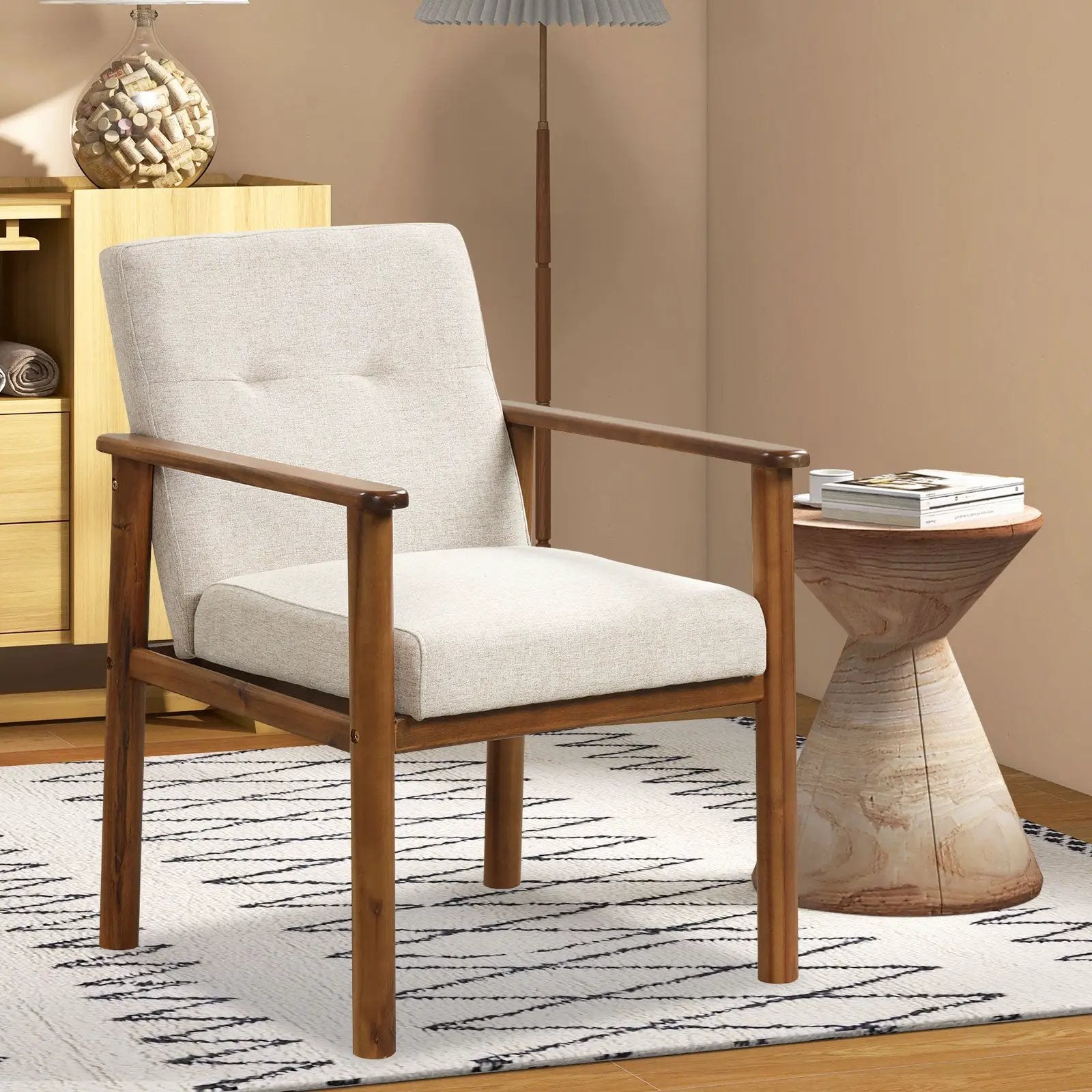 Modern Accent Linen Fabric Armchair with Solid Wood Legs and Soft Cushioned Seat by DirectDeals