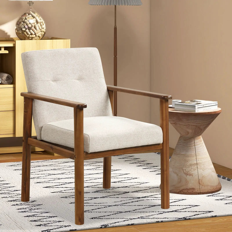 Modern Accent Linen Fabric Armchair with Solid Wood Legs and Soft Cushioned Seat by DirectDeals