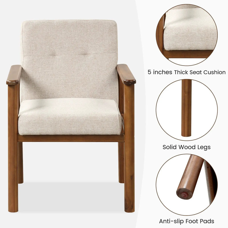 Modern Accent Linen Fabric Armchair with Solid Wood Legs and Soft Cushioned Seat by DirectDeals