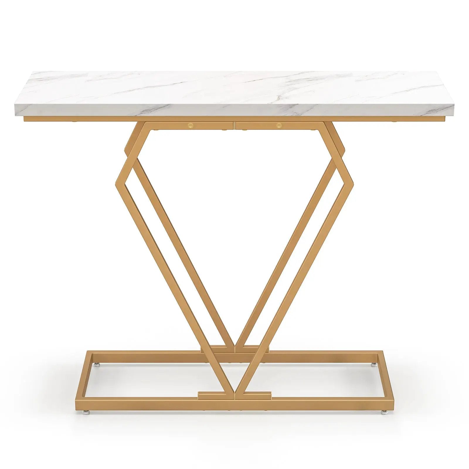 Gold Console Table with Diamond Shape Geometric Frame-White by DirectDeals
