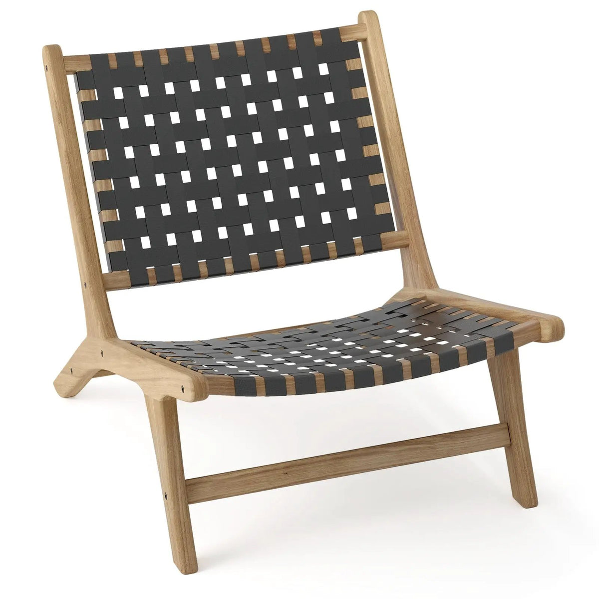 Modern Armless Teak Wood Lounge Chair with Nylon Woven Backrest and Seat, photo 6 of 16