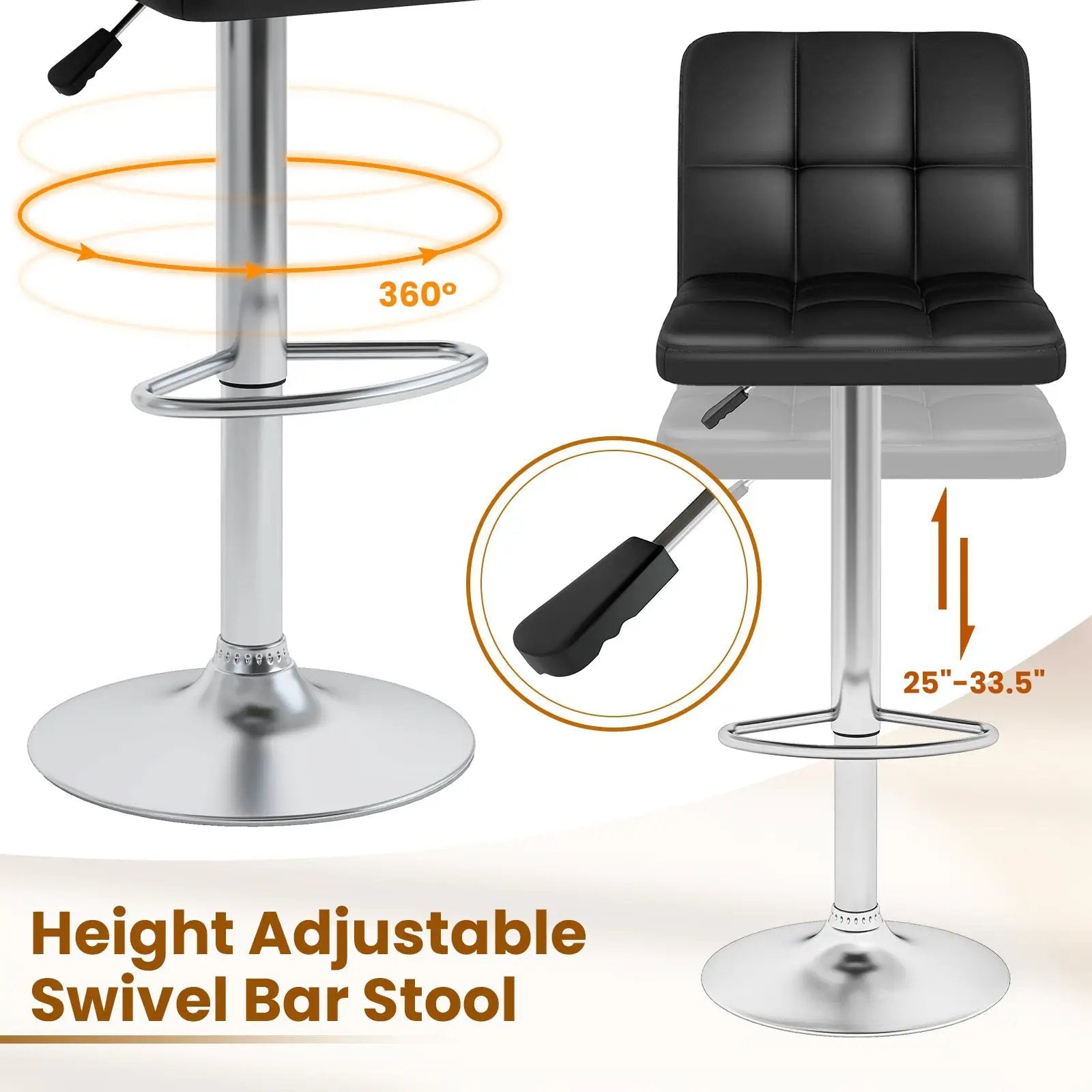 Modern Bat Stools Set of 2 with Back and Heavy-duty Metal Base and Footrest by DirectDeals
