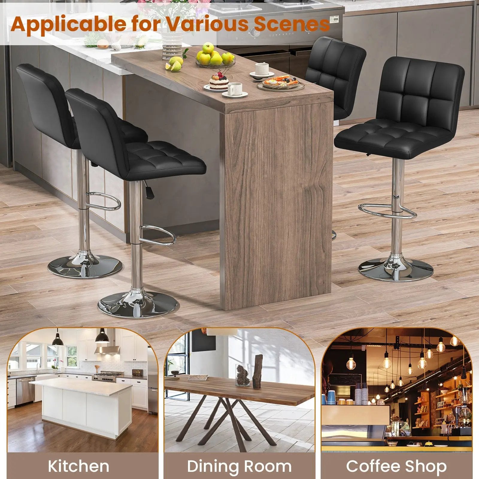 Modern Bat Stools Set of 2 with Back and Heavy-duty Metal Base and Footrest by DirectDeals