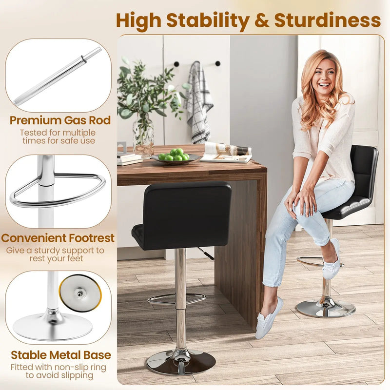 Modern Bat Stools Set of 2 with Back and Heavy-duty Metal Base and Footrest by DirectDeals