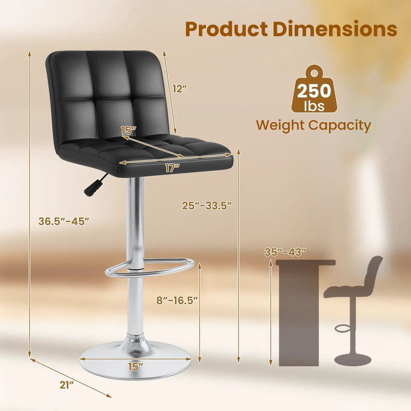 Modern Bat Stools Set of 2 with Back and Heavy-duty Metal Base and Footrest by DirectDeals