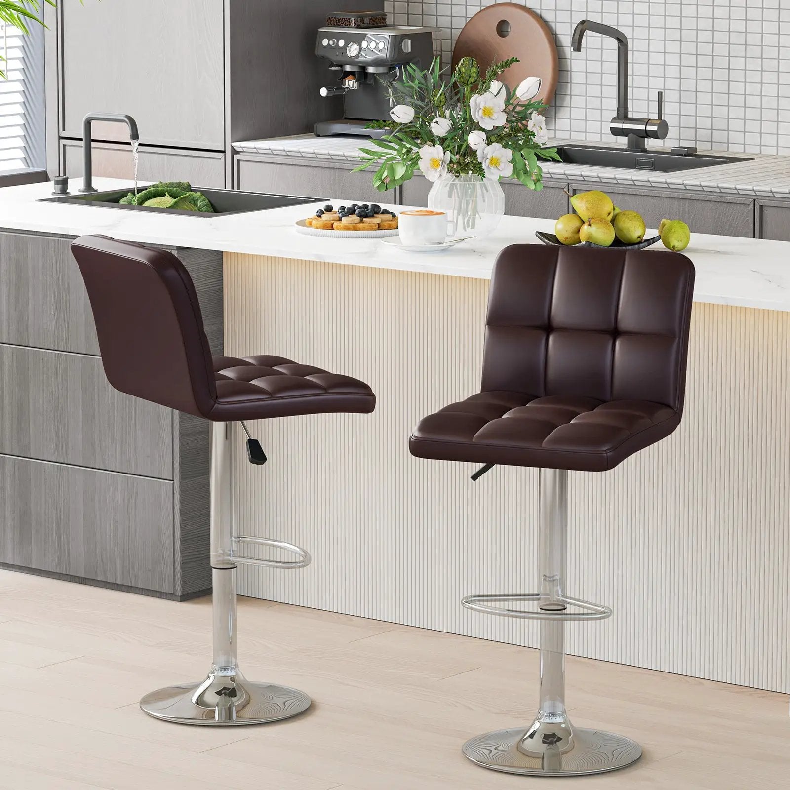 Modern Bat Stools Set of 2 with Back and Heavy-duty Metal Base and Footrest by DirectDeals