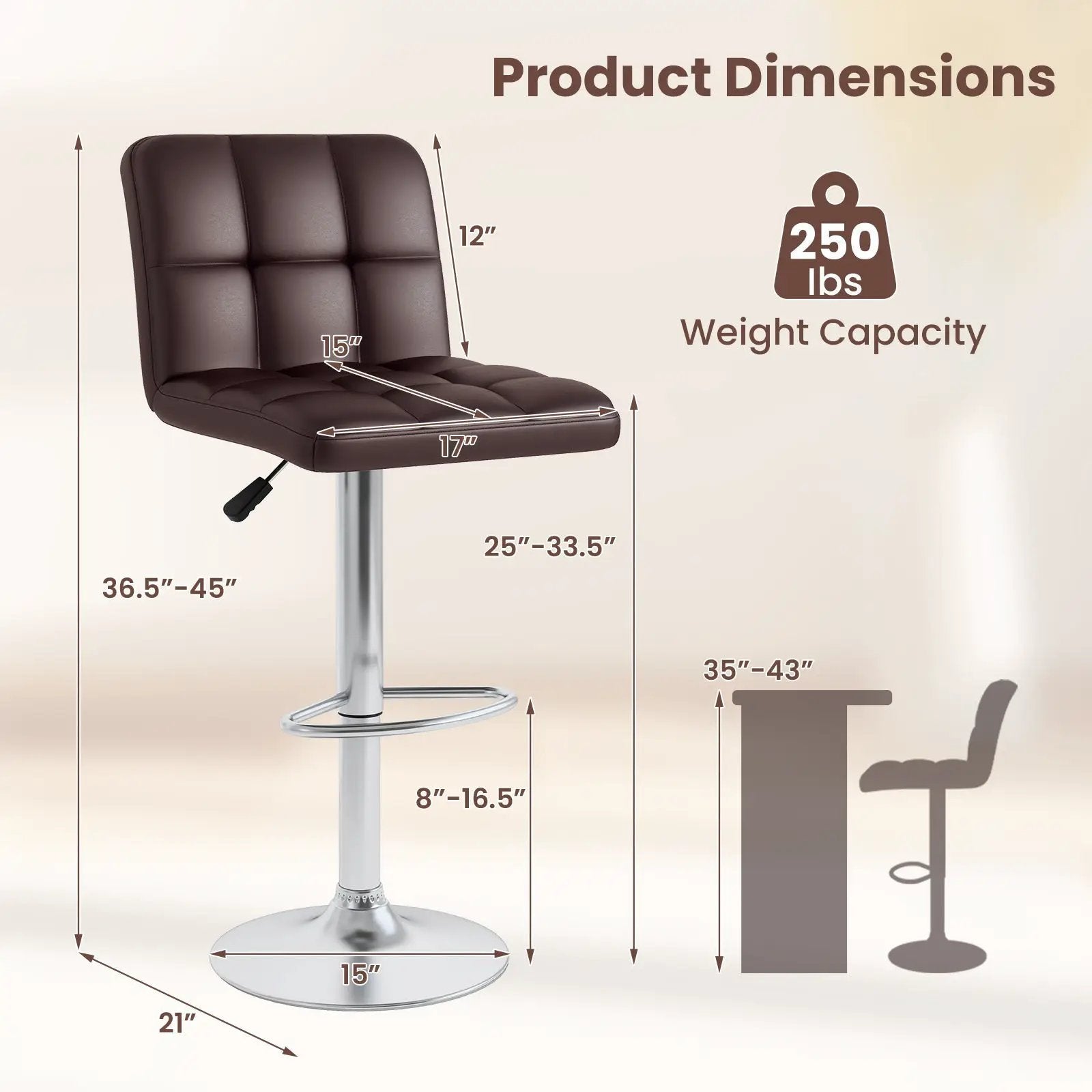 Modern Bat Stools Set of 2 with Back and Heavy-duty Metal Base and Footrest by DirectDeals