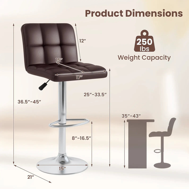 Modern Bat Stools Set of 2 with Back and Heavy-duty Metal Base and Footrest by DirectDeals