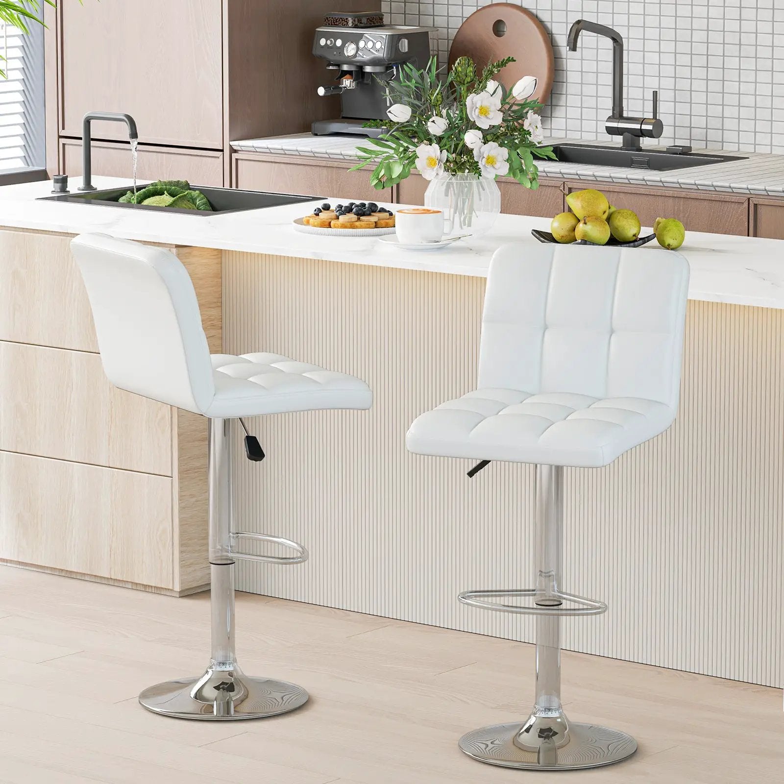 Modern Bat Stools Set of 2 with Back and Heavy-duty Metal Base and Footrest by DirectDeals