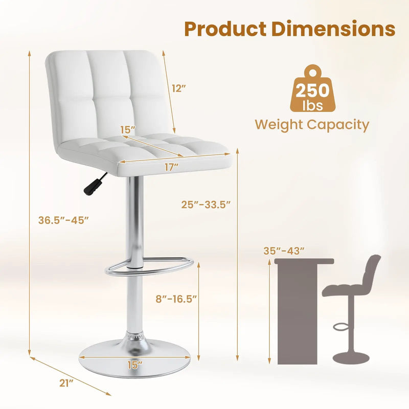 Modern Bat Stools Set of 2 with Back and Heavy-duty Metal Base and Footrest by DirectDeals