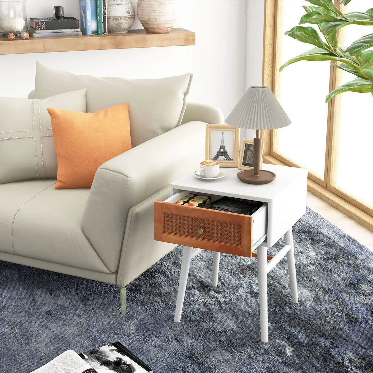 1-Drawer Modern Bedside Table with Solid Wood Legs, photo 2 of 9