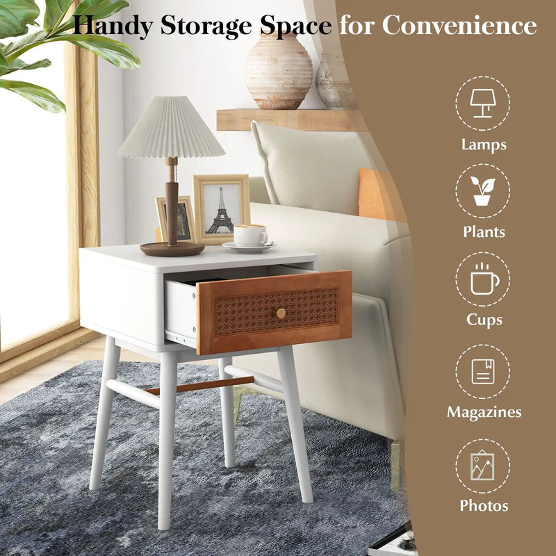 1-Drawer Modern Bedside Table with Solid Wood Legs by DirectDeals