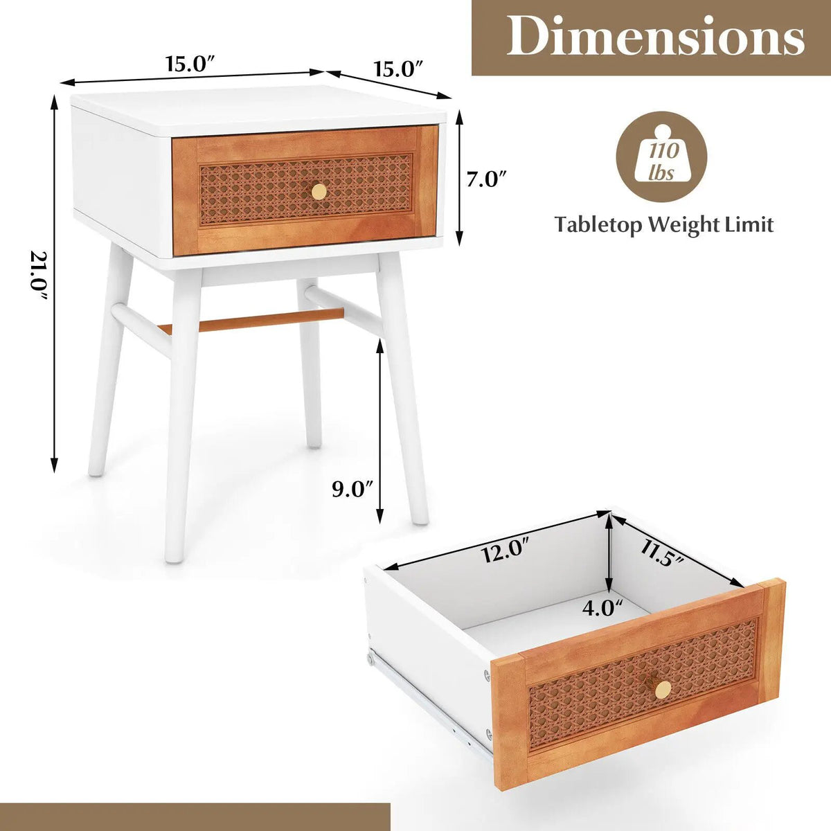 1-Drawer Modern Bedside Table with Solid Wood Legs, photo 4 of 9