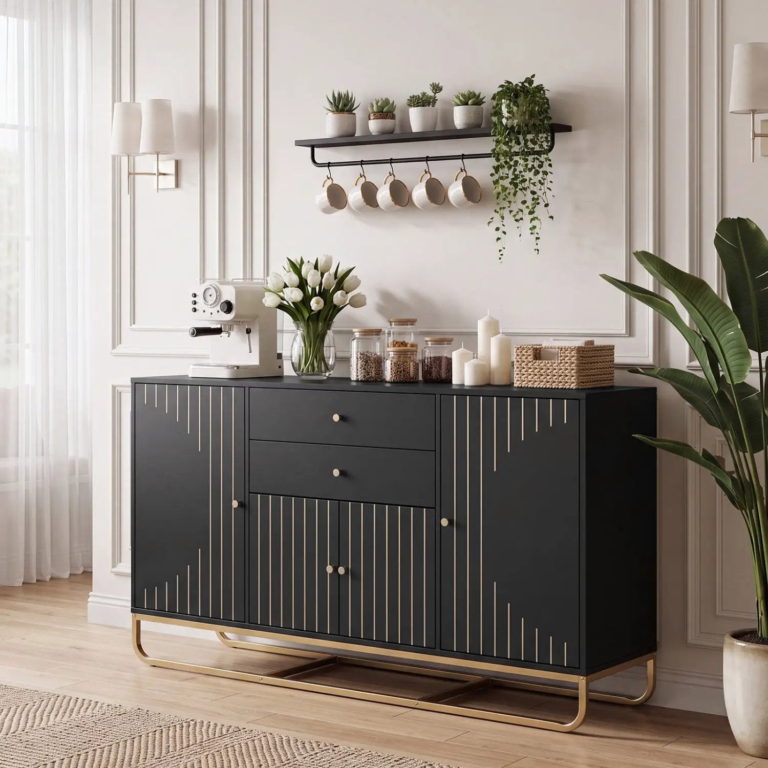 Modern Buffet Sideboard Cabinet with 2 Drawers & Adjustable Shelves by DirectDeals
