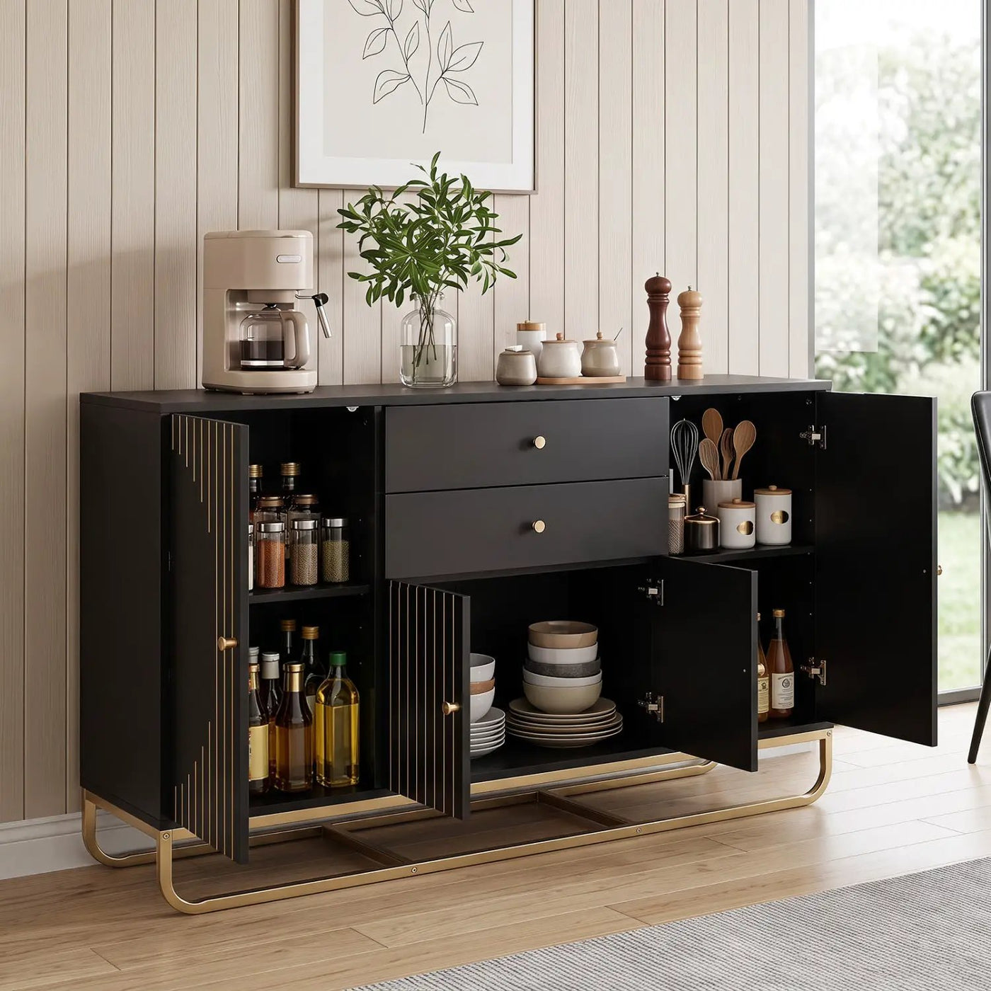 Modern Buffet Sideboard Cabinet with 2 Drawers & Adjustable Shelves by DirectDeals