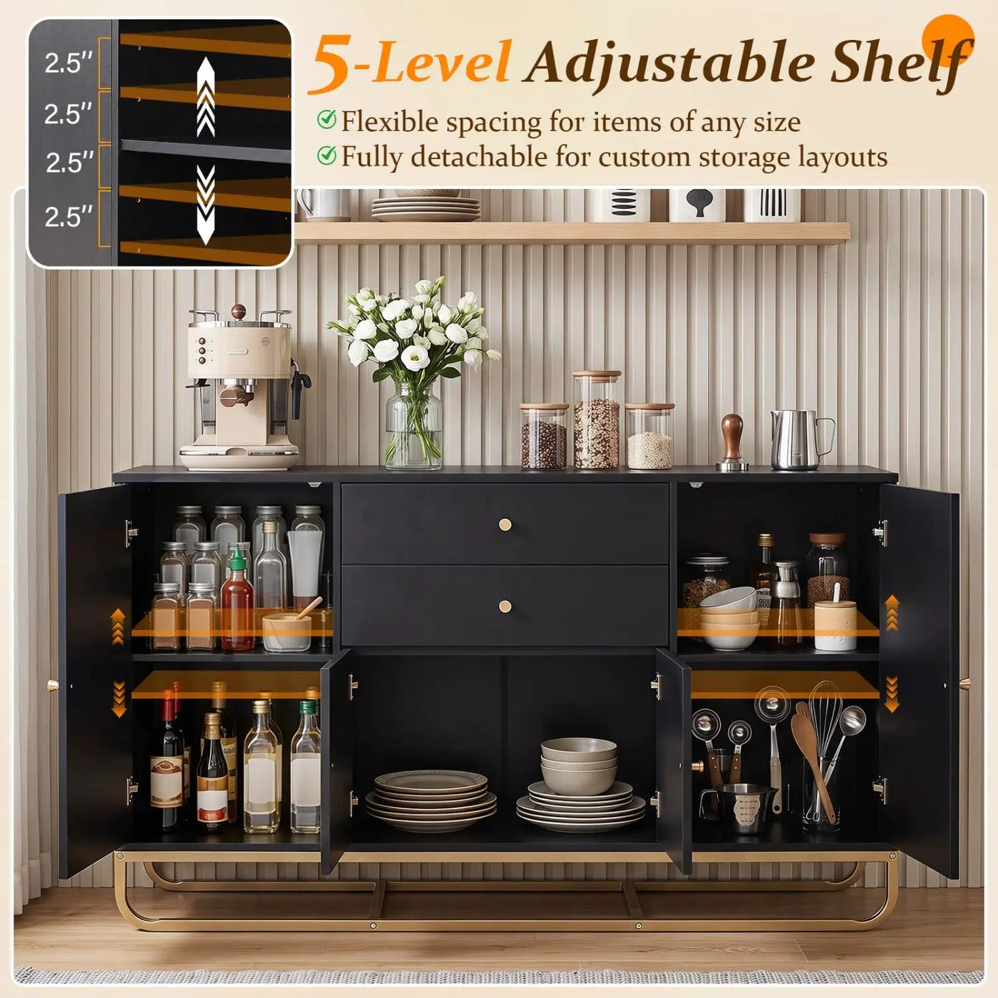 Modern Buffet Sideboard Cabinet with 2 Drawers & Adjustable Shelves by DirectDeals