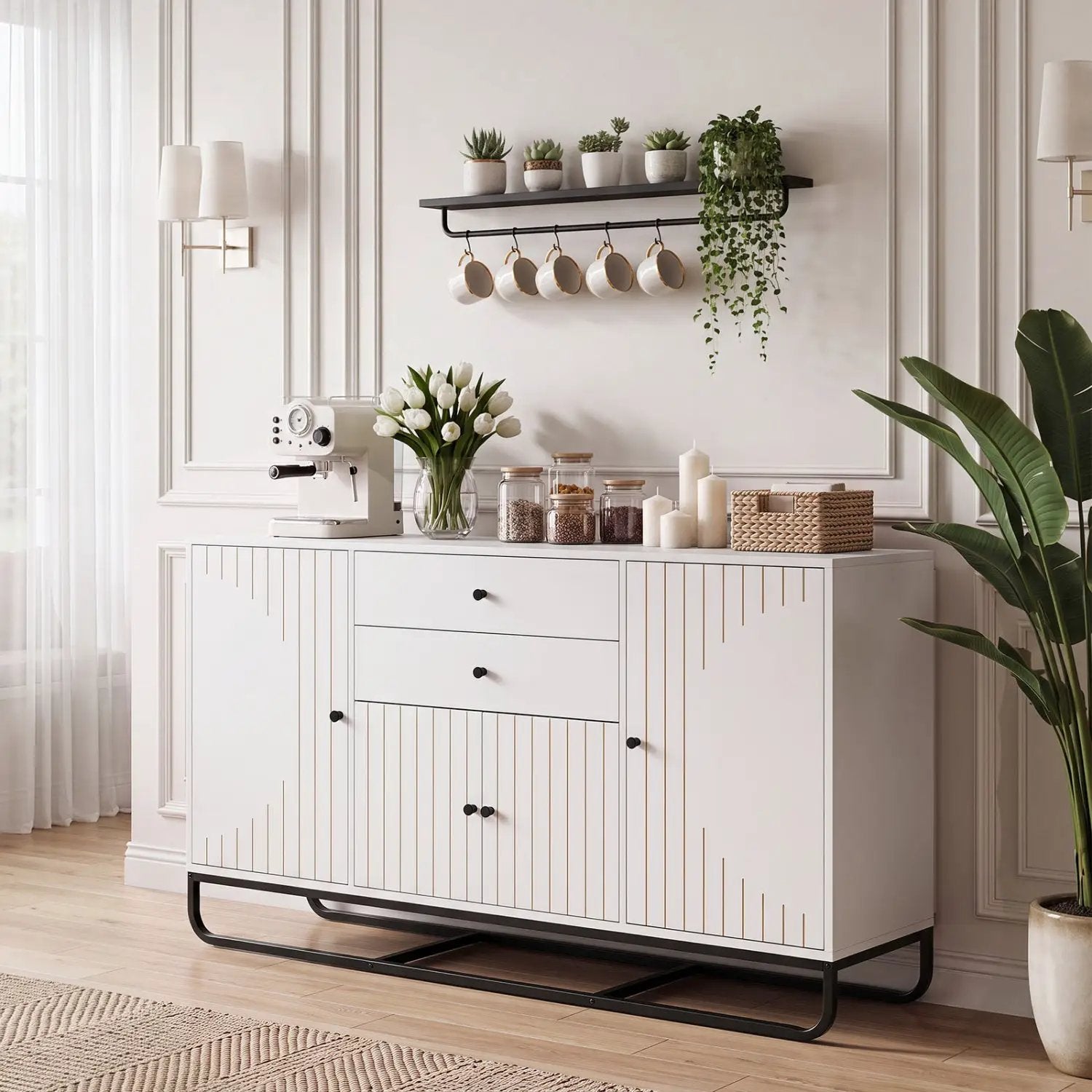 Modern Buffet Sideboard Cabinet with 2 Drawers & Adjustable Shelves by DirectDeals