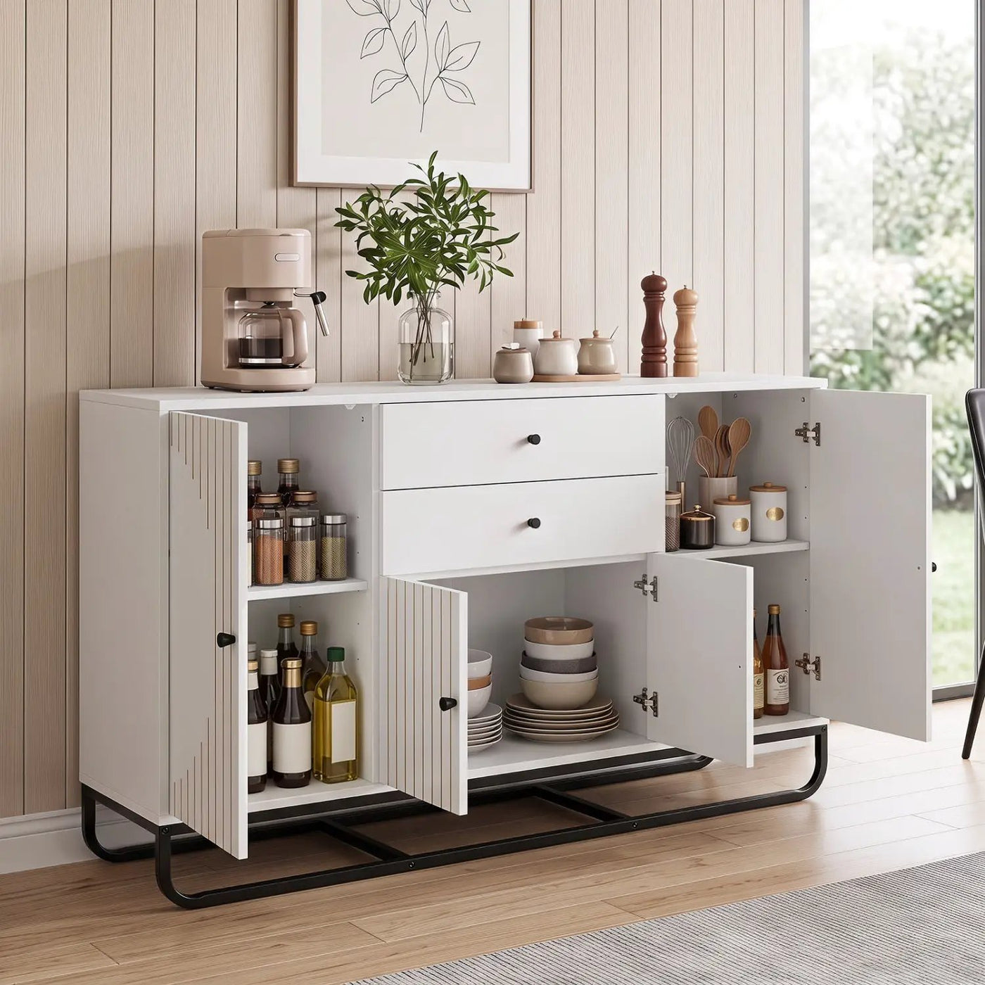 Modern Buffet Sideboard Cabinet with 2 Drawers & Adjustable Shelves by DirectDeals