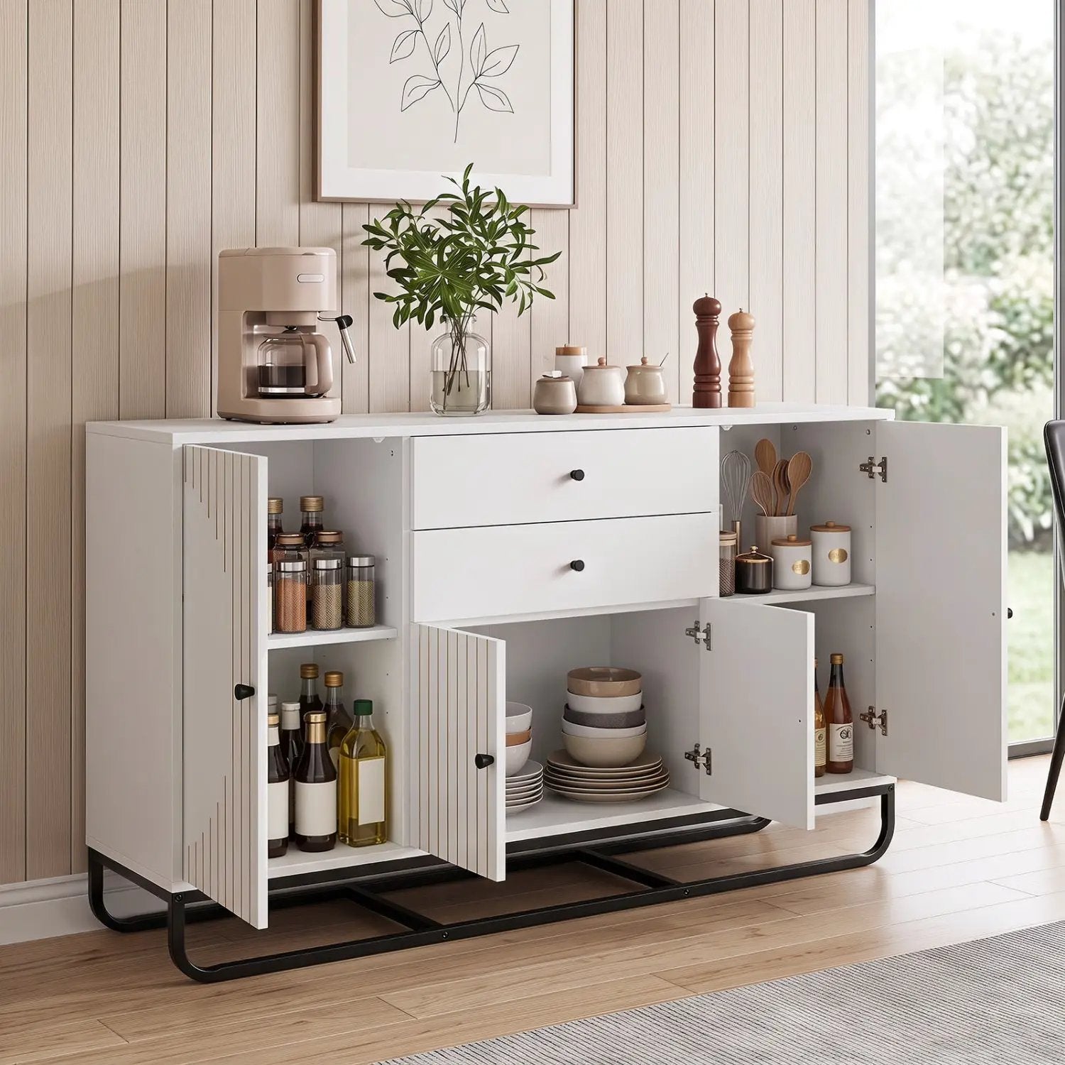 Modern Buffet Sideboard Cabinet with 2 Drawers & Adjustable Shelves by DirectDeals