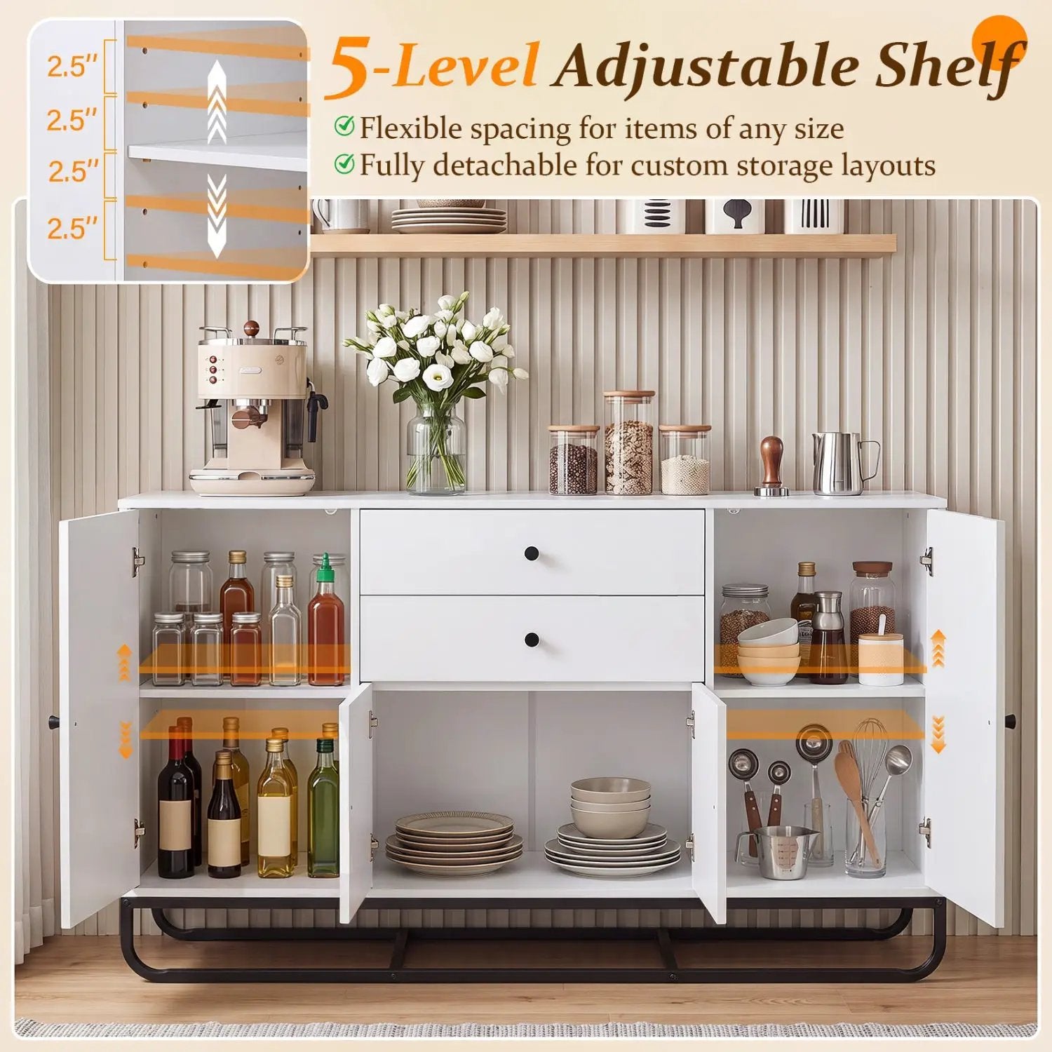 Modern Buffet Sideboard Cabinet with 2 Drawers & Adjustable Shelves by DirectDeals