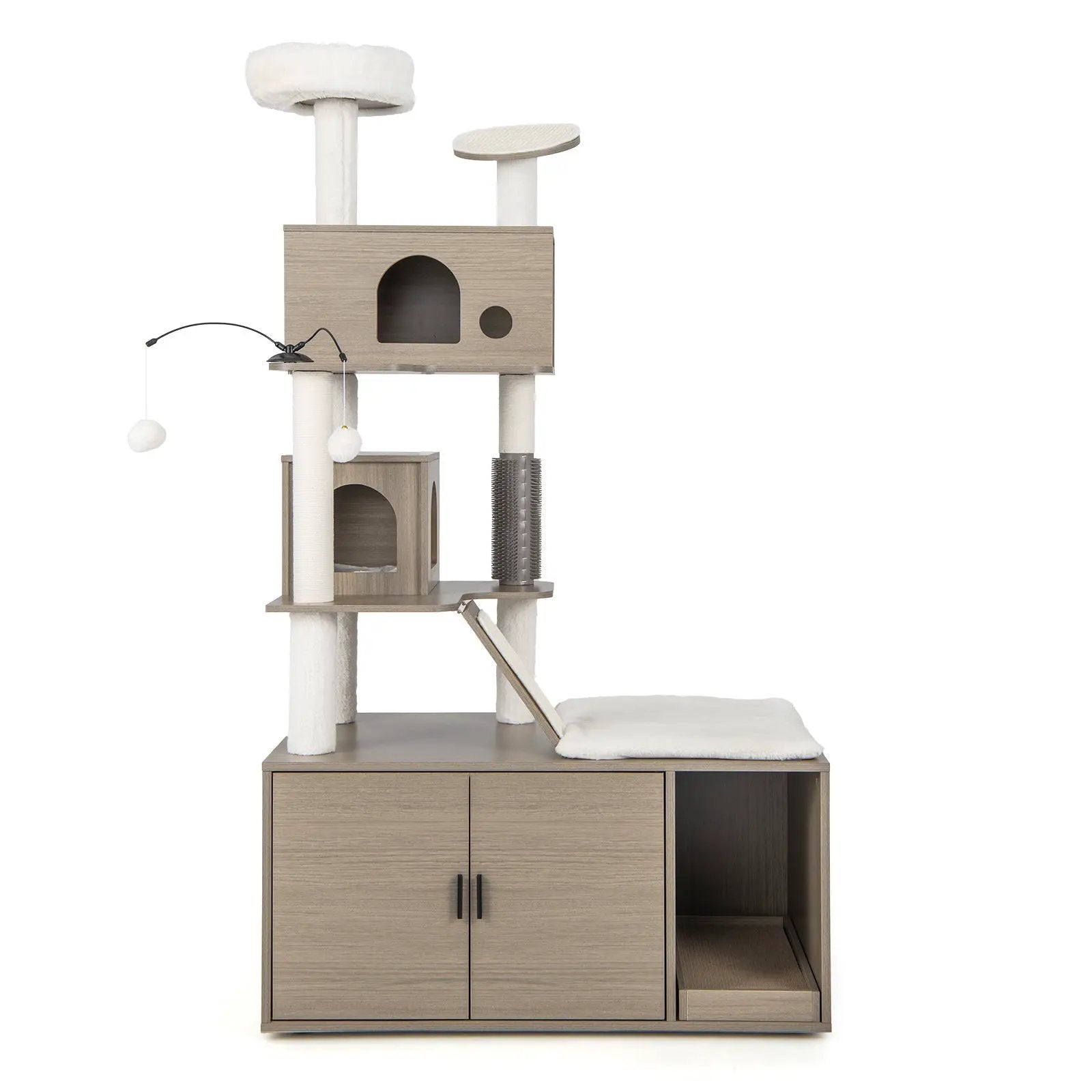 Cat Tree with Litter Box Enclosure for Indoor Cars-Gray by DirectDeals