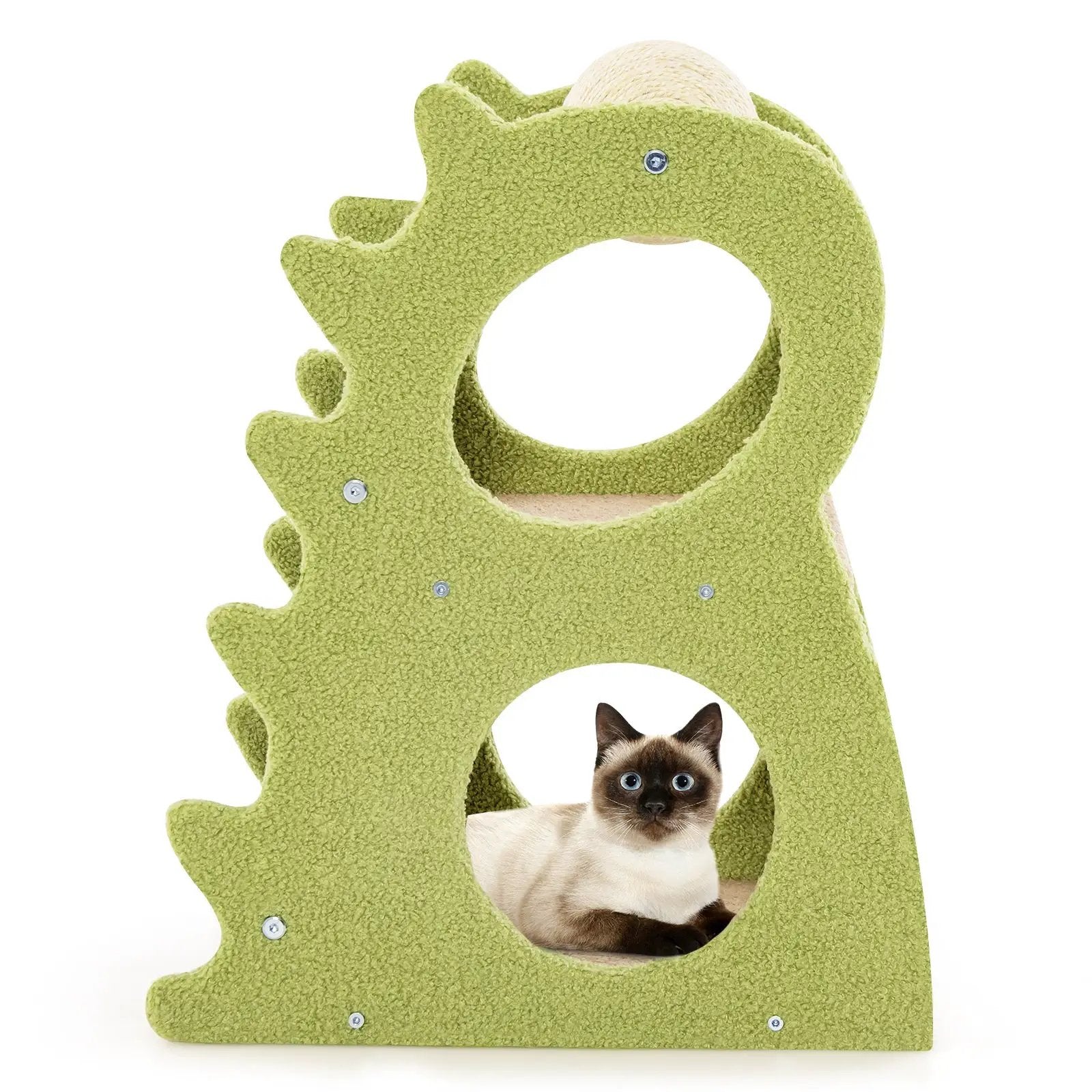 2-Tier Modern Cat Tree for Indoor Cats with Rotatable Sisal Scratching Ball-Green by DirectDeals
