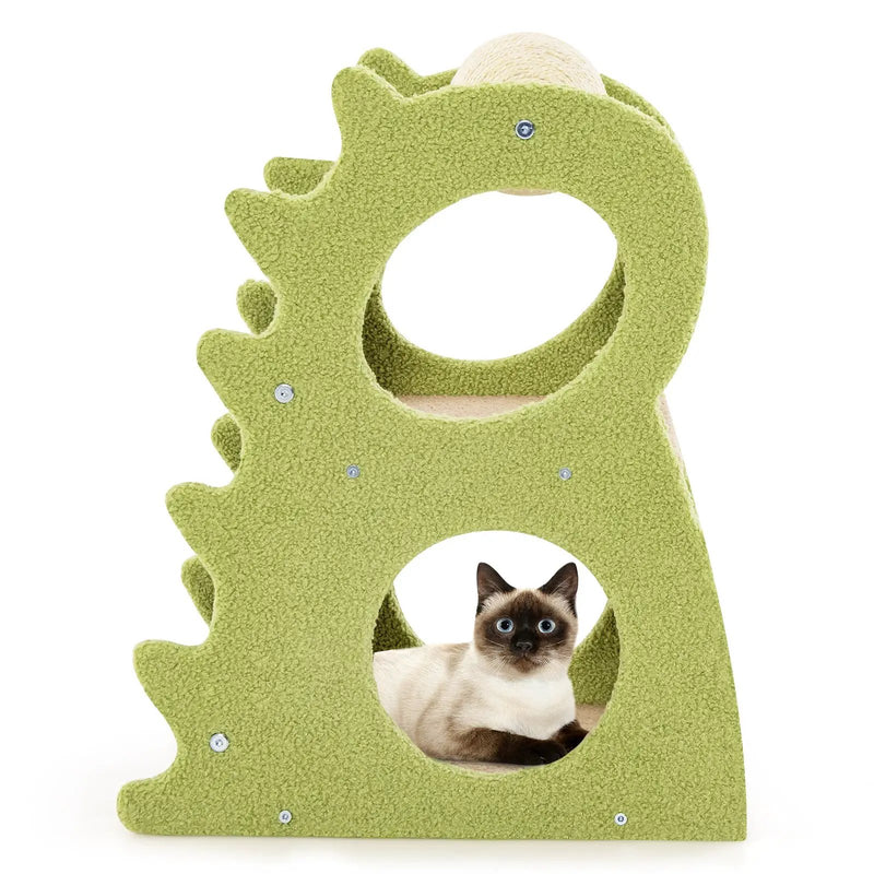 2-Tier Modern Cat Tree for Indoor Cats with Rotatable Sisal Scratching Ball-Green by DirectDeals