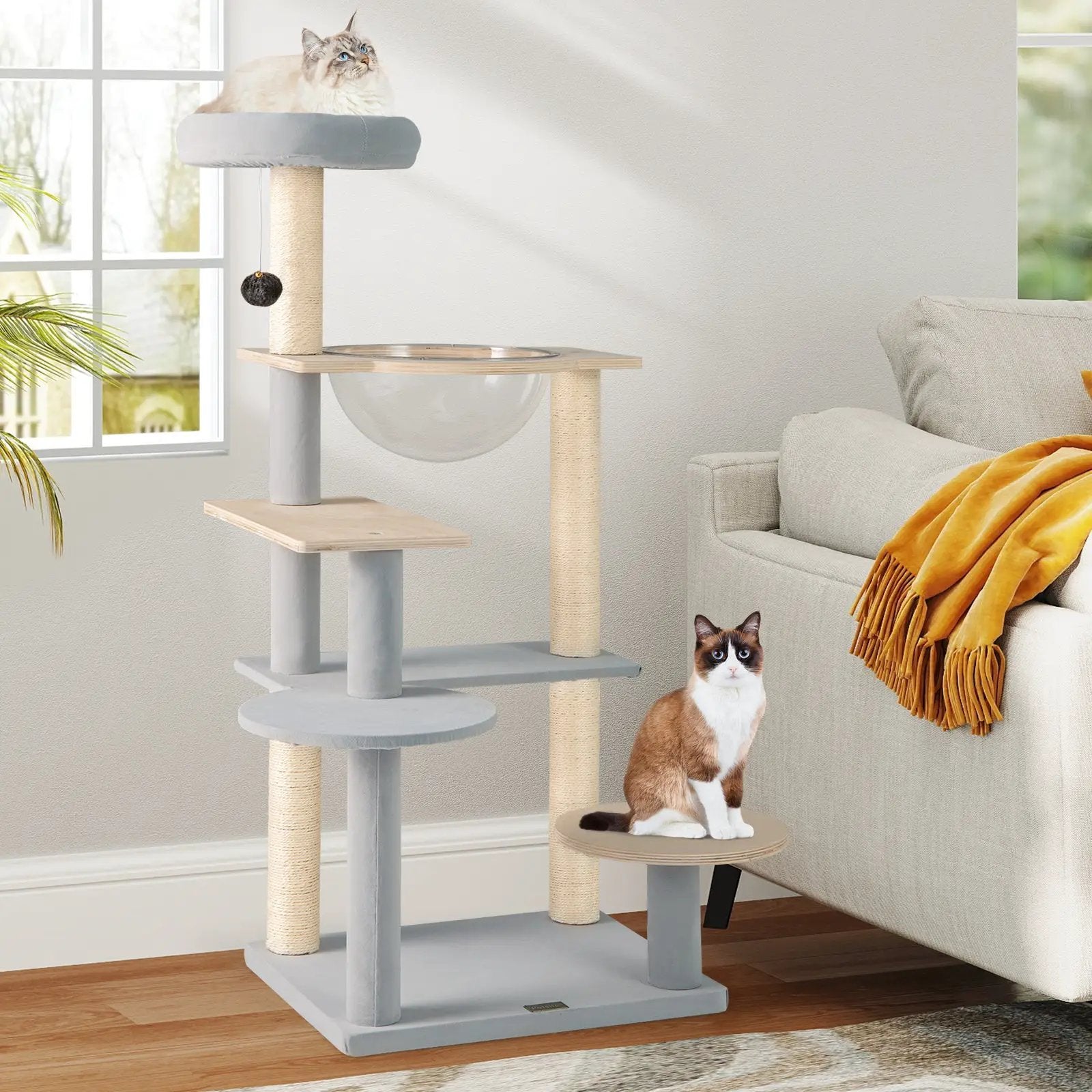 Modern Cat Tree 44 Inch Multi-level Cat Tower with Removable Padded Top Perch-Natural by DirectDeals