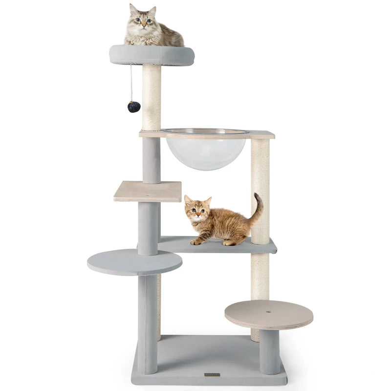 Modern Cat Tree 44 Inch Multi-level Cat Tower with Removable Padded Top Perch-Natural by DirectDeals