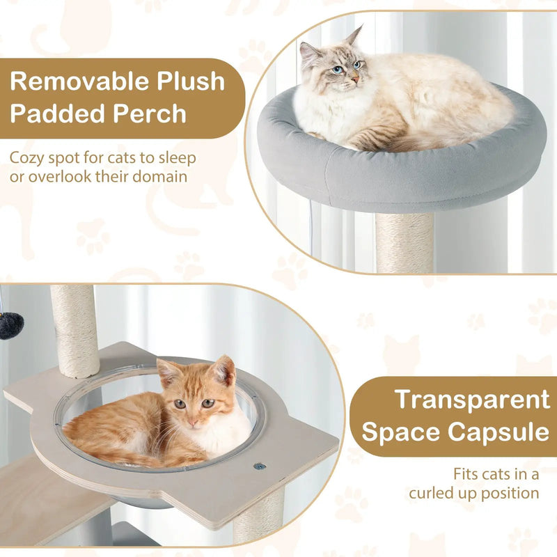 Modern Cat Tree 44 Inch Multi-level Cat Tower with Removable Padded Top Perch-Natural by DirectDeals