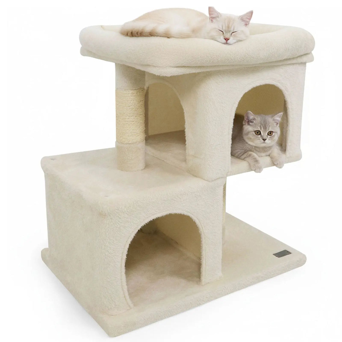Modern Cat Tree Space-saving Cat Tower with Upholstered Perch and 2 Cat Condos, photo 11 of 32