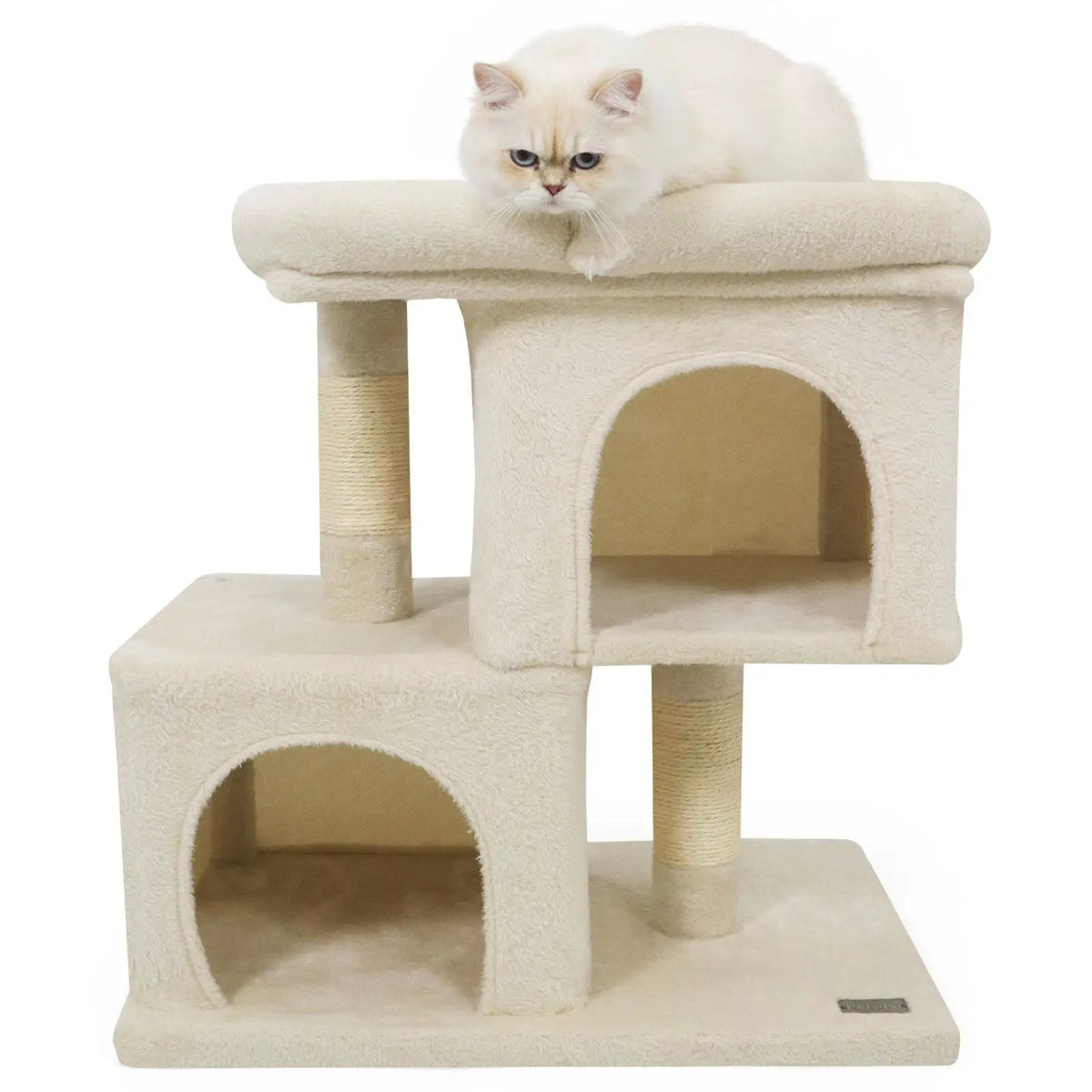 Modern Cat Tree Space-saving Cat Tower with Upholstered Perch and 2 Cat Condos, photo 15 of 32