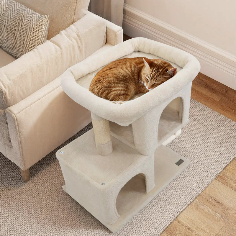 Modern Cat Tree Space-saving Cat Tower with Upholstered Perch and 2 Cat Condos by DirectDeals