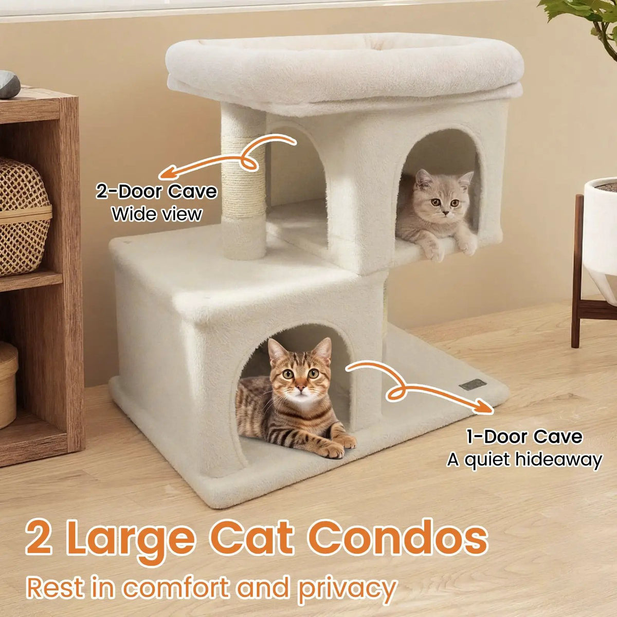 Modern Cat Tree Space-saving Cat Tower with Upholstered Perch and 2 Cat Condos, photo 21 of 32