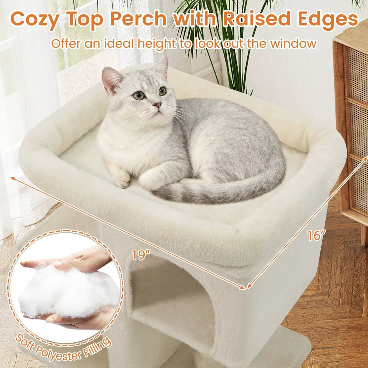 Modern Cat Tree Space-saving Cat Tower with Upholstered Perch and 2 Cat Condos, photo 25 of 32
