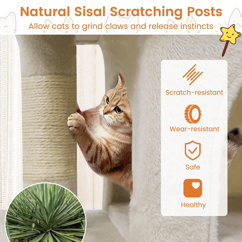 Modern Cat Tree Space-saving Cat Tower with Upholstered Perch and 2 Cat Condos by DirectDeals