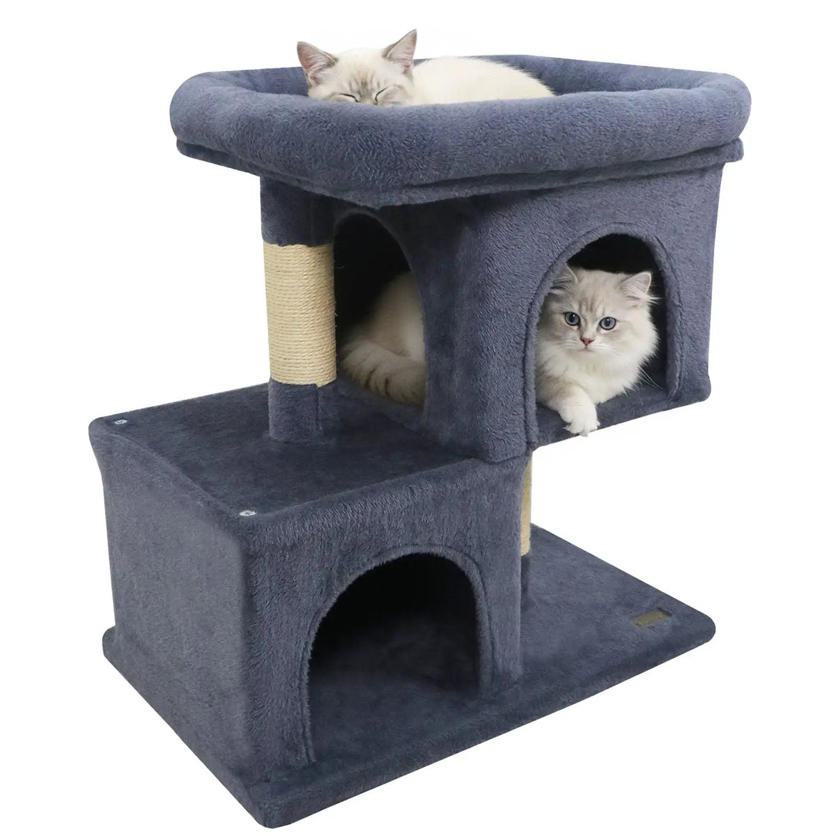 Modern Cat Tree Space-saving Cat Tower with Upholstered Perch and 2 Cat Condos, photo 12 of 32