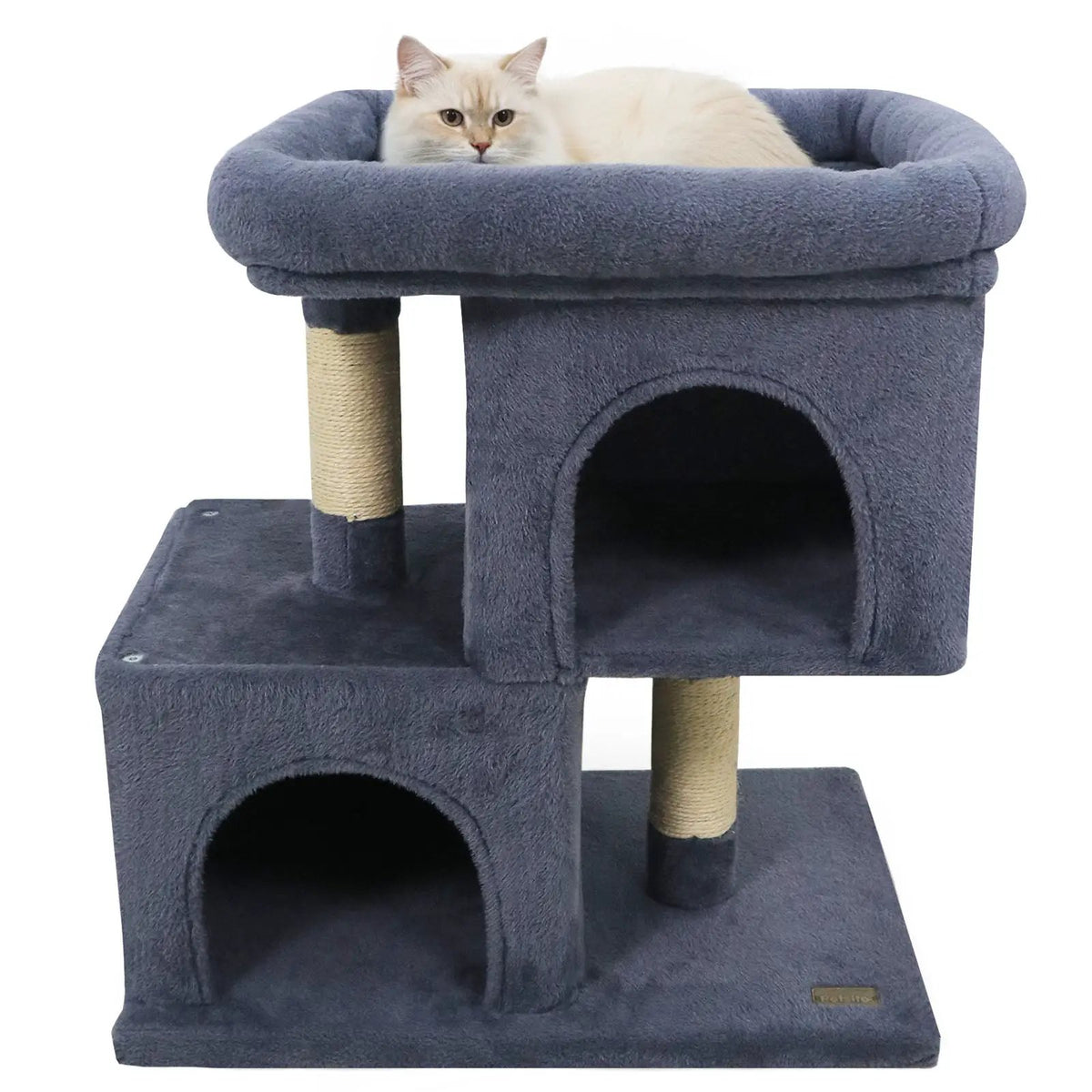 Modern Cat Tree Space-saving Cat Tower with Upholstered Perch and 2 Cat Condos, photo 14 of 32