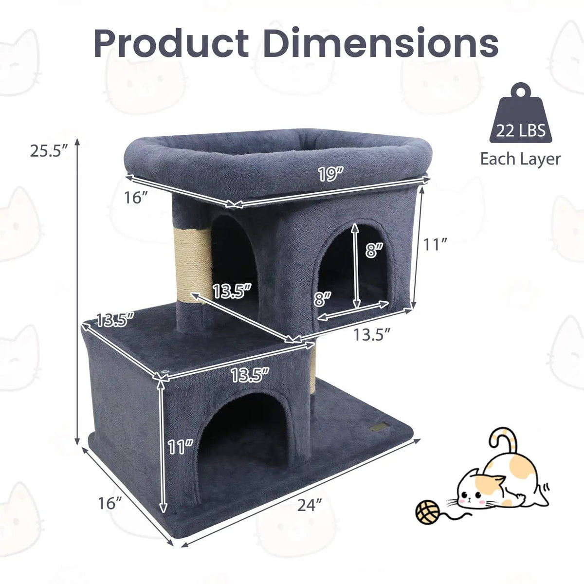 Modern Cat Tree Space-saving Cat Tower with Upholstered Perch and 2 Cat Condos, photo 18 of 32