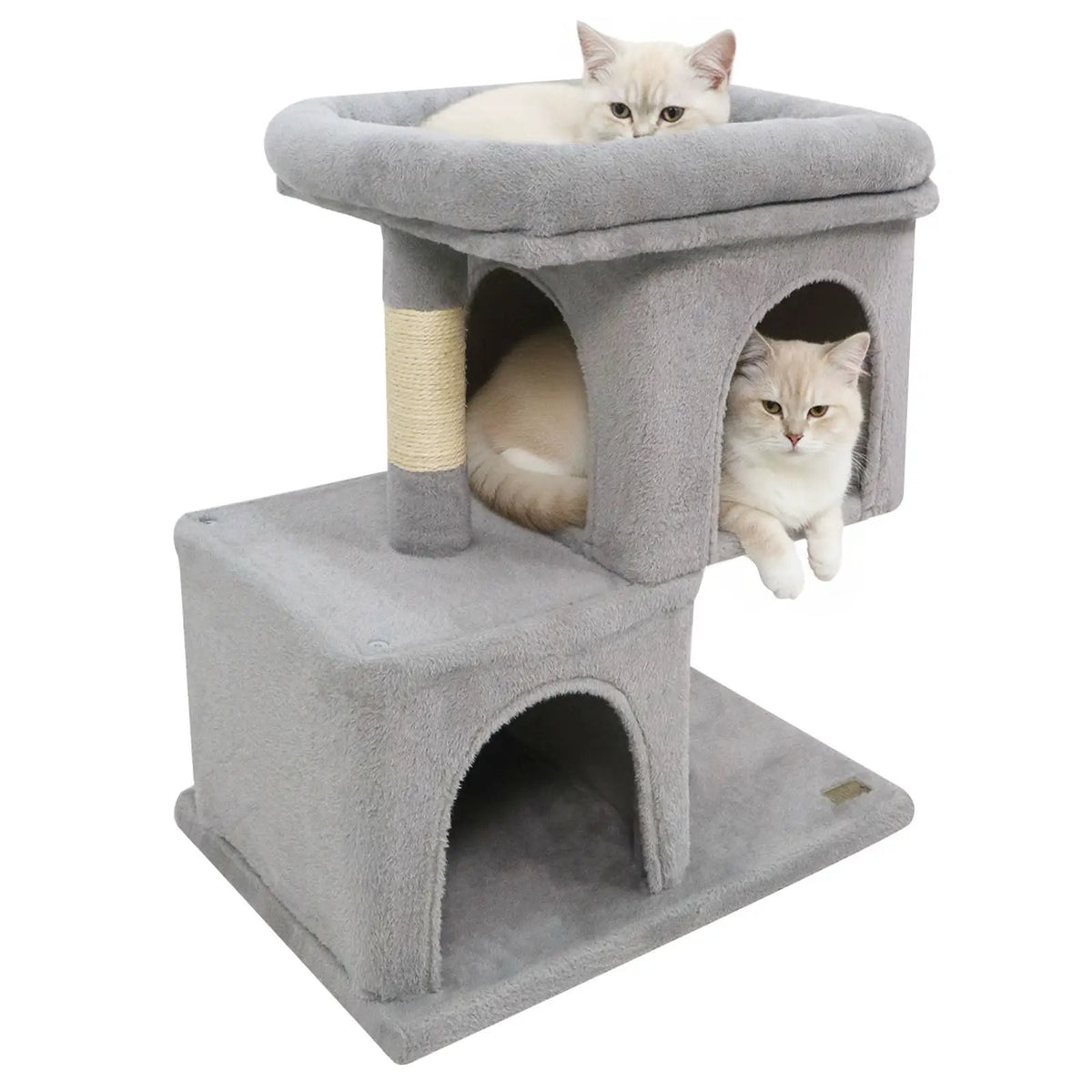 Modern Cat Tree Space-saving Cat Tower with Upholstered Perch and 2 Cat Condos, photo 9 of 32