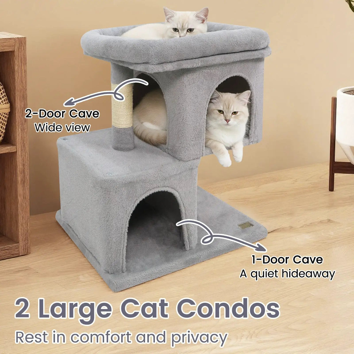 Modern Cat Tree Space-saving Cat Tower with Upholstered Perch and 2 Cat Condos, photo 23 of 32
