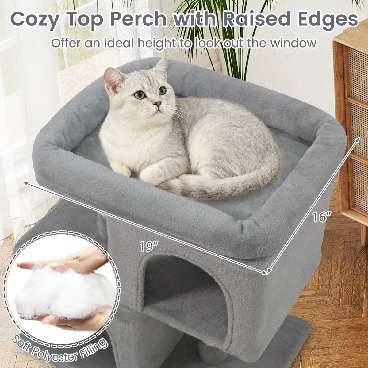 Modern Cat Tree Space-saving Cat Tower with Upholstered Perch and 2 Cat Condos, photo 26 of 32