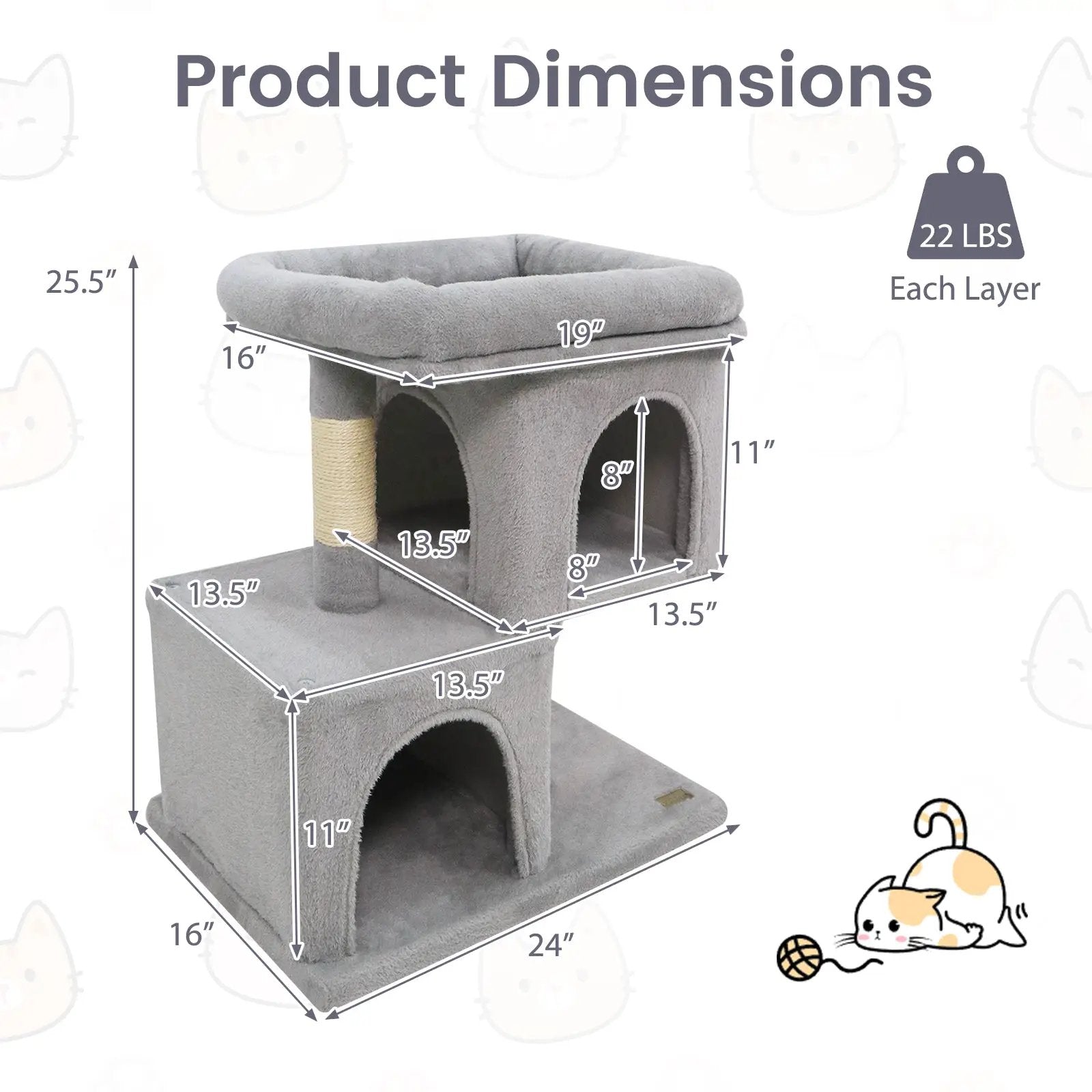 Modern Cat Tree Space-saving Cat Tower with Upholstered Perch and 2 Cat Condos by DirectDeals