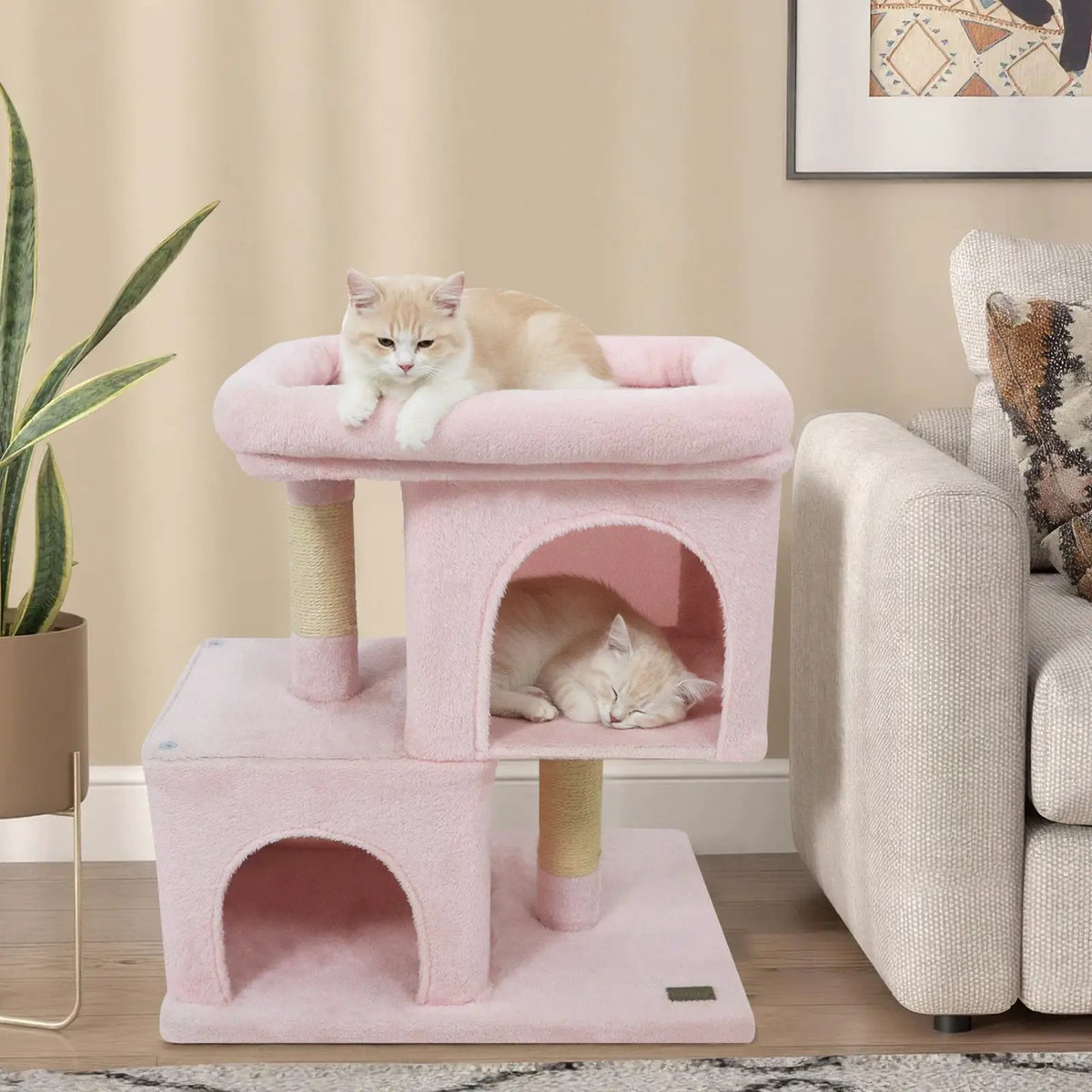Modern Cat Tree Space-saving Cat Tower with Upholstered Perch and 2 Cat Condos, photo 4 of 32