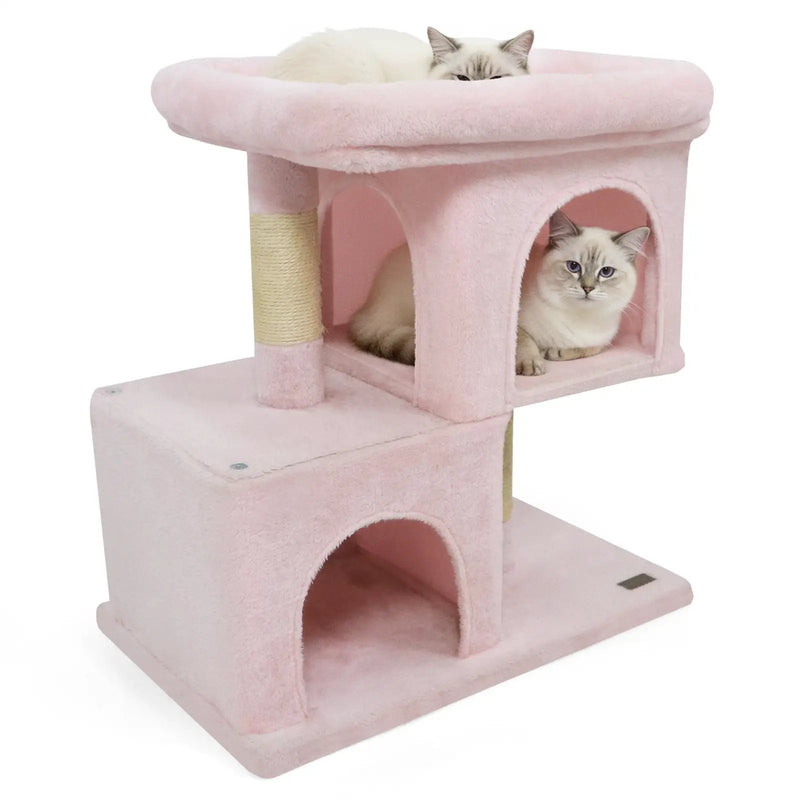 Modern Cat Tree Space-saving Cat Tower with Upholstered Perch and 2 Cat Condos by DirectDeals