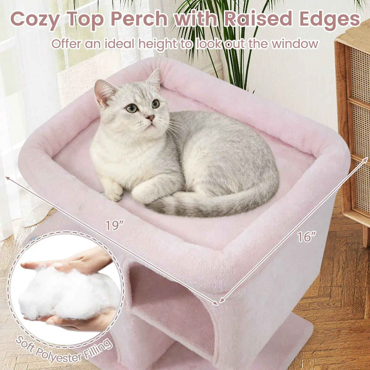 Modern Cat Tree Space-saving Cat Tower with Upholstered Perch and 2 Cat Condos, photo 28 of 32