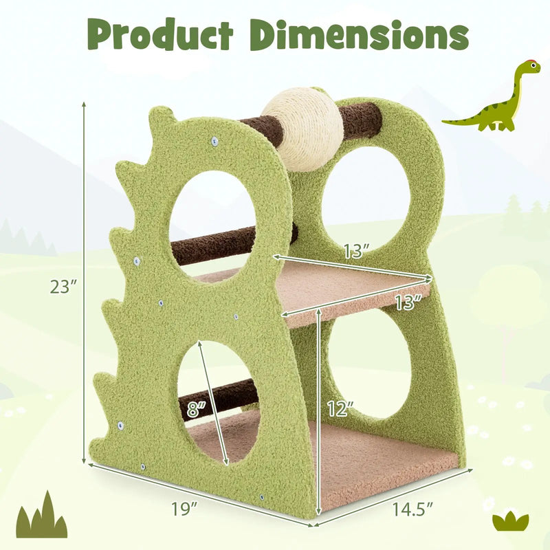 2-Tier Modern Cat Tree for Indoor Cats with Rotatable Sisal Scratching Ball-Green by DirectDeals