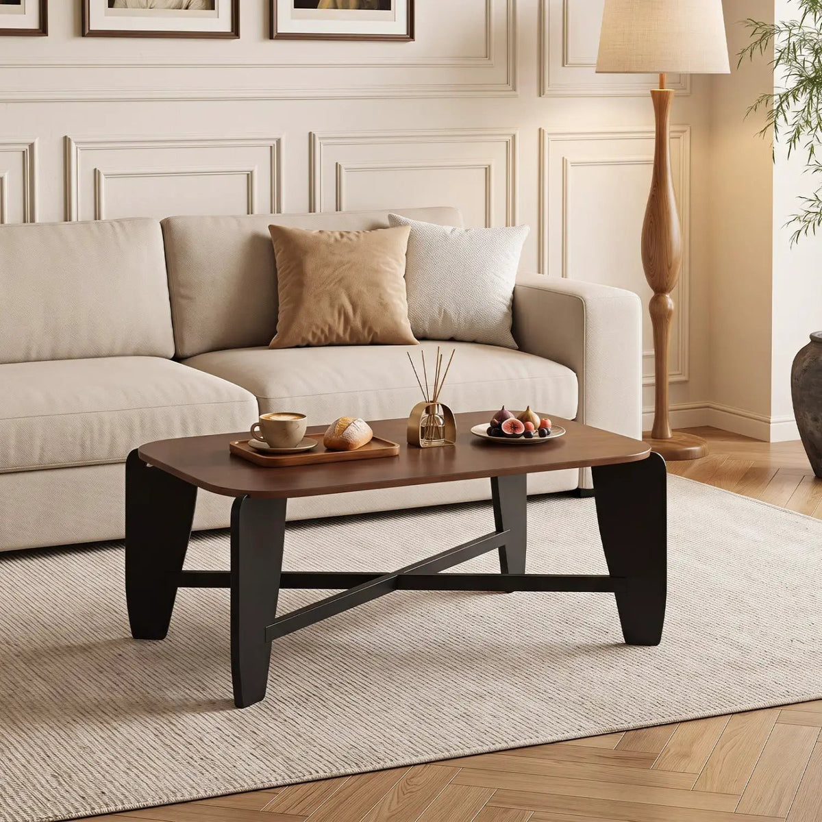 Rectangular Coffee Table with Rubber Wood Cross-Leg Base by DirectDeals