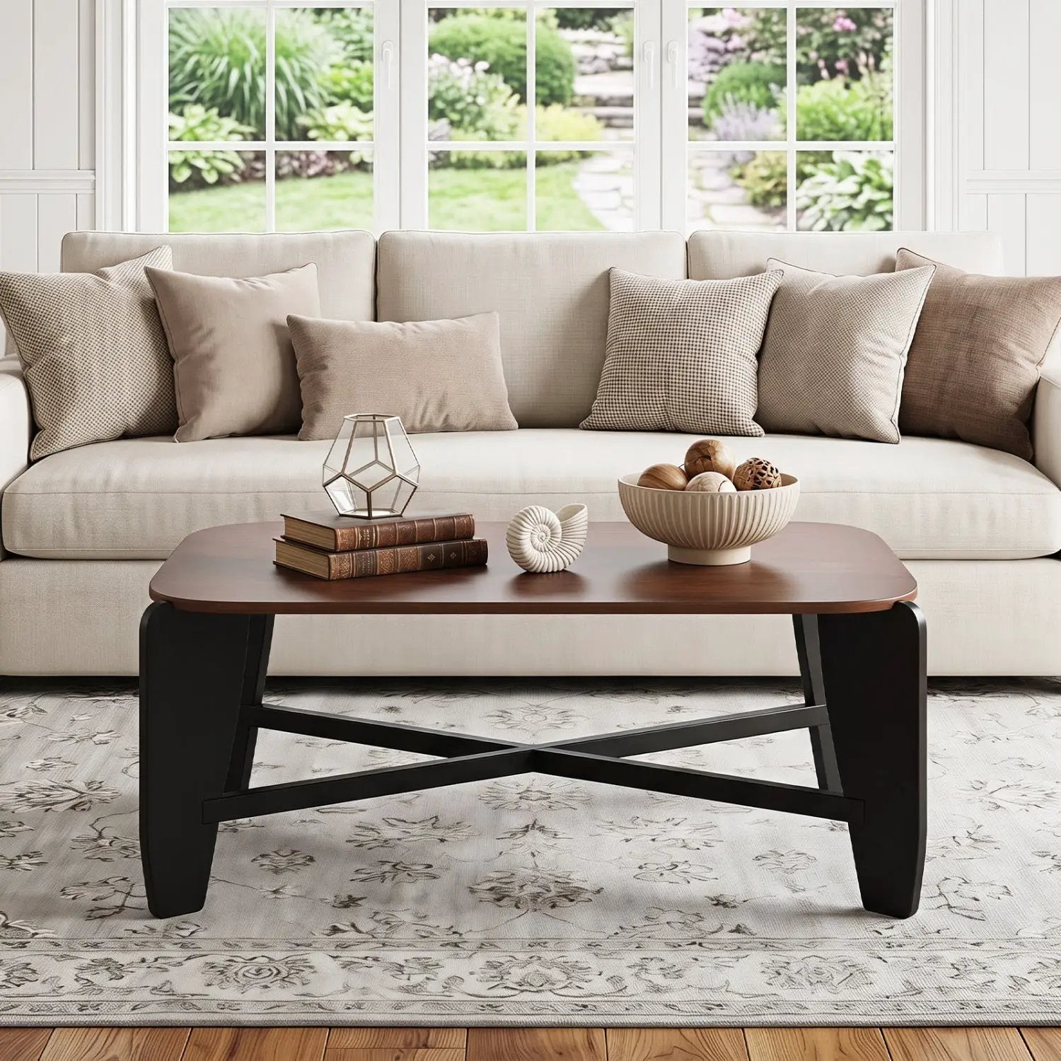 Rectangular Coffee Table with Rubber Wood Cross-Leg Base by DirectDeals