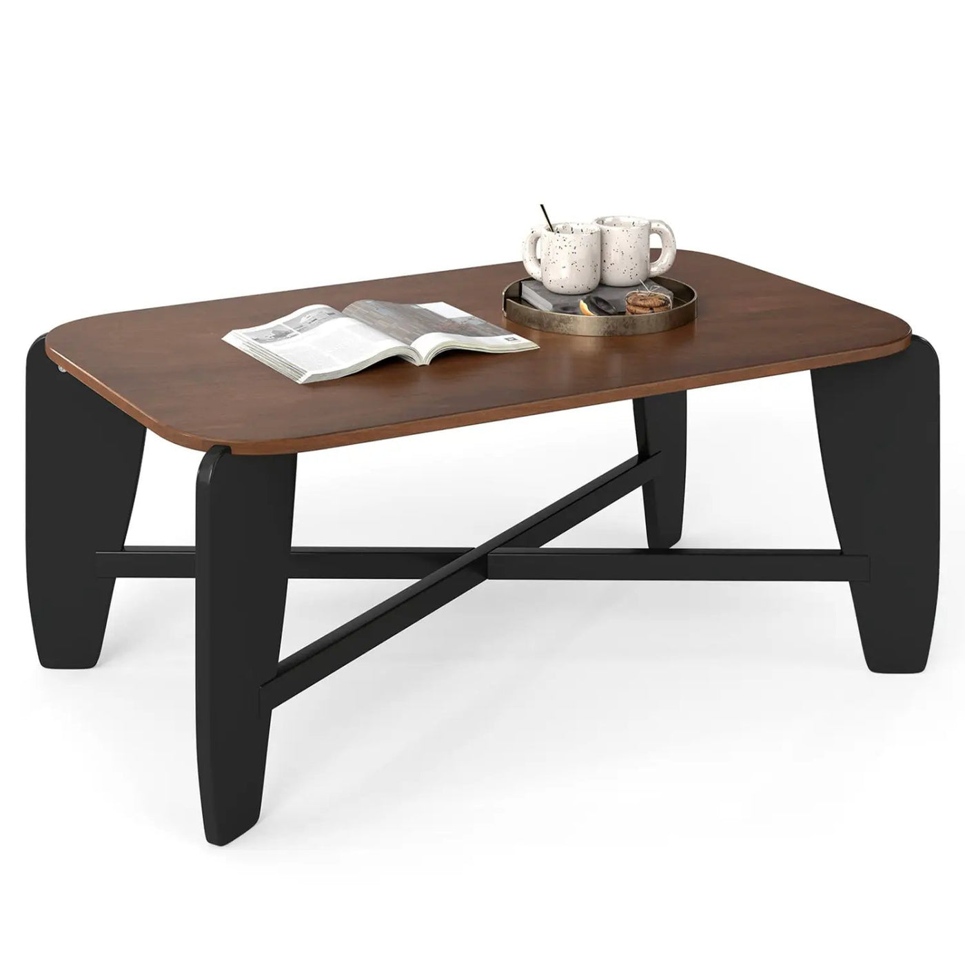 Rectangular Coffee Table with Rubber Wood Cross-Leg Base by DirectDeals